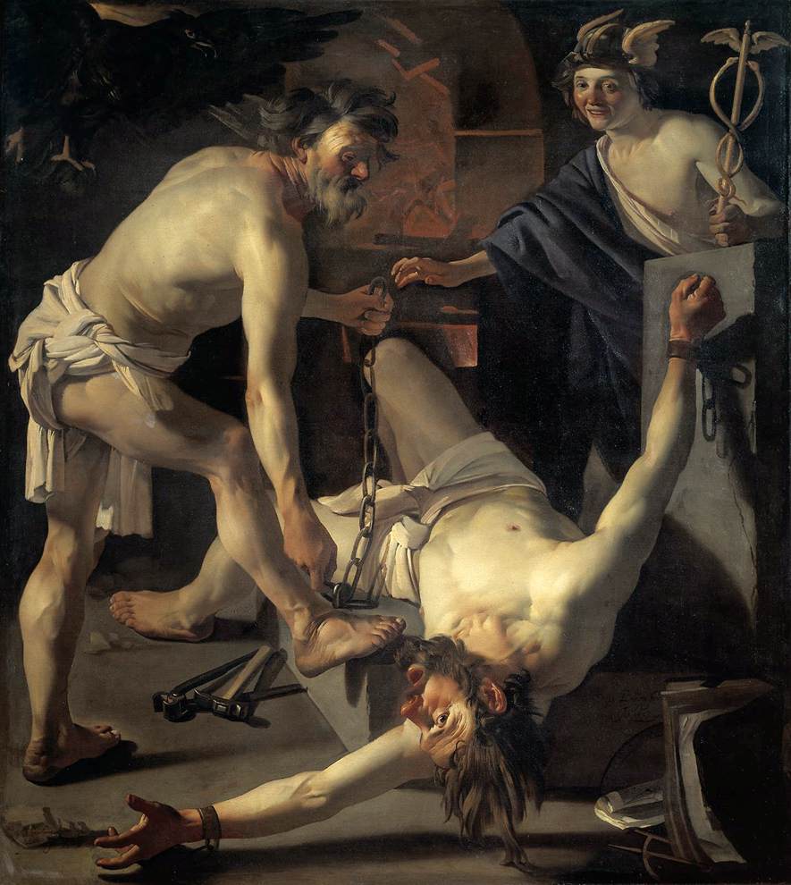 Prometheus Being Chained by Vulcan